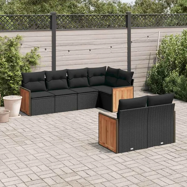 Salon de jardin 7 pcs avec coussins noir résine tressée 62 x 62 x 69 cm - 65,4 kg
