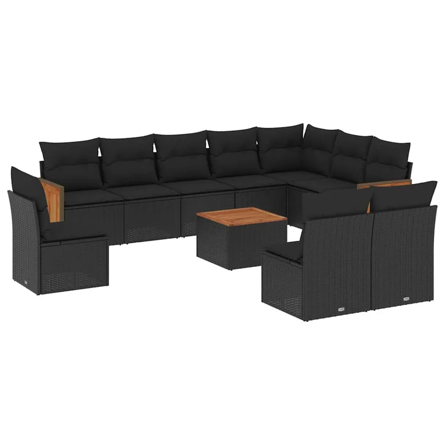 Salon de jardin 11 pcs avec coussins noir résine tressée - 2