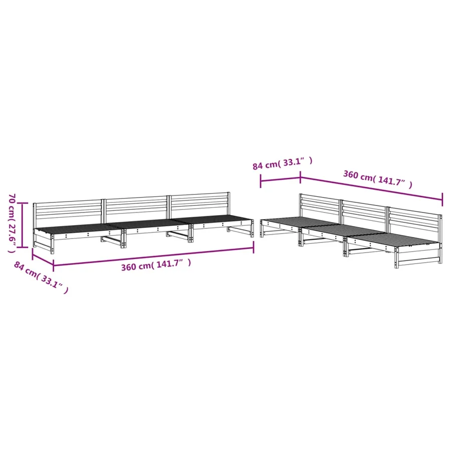 Salon de jardin 6 pcs bois de pin imprégné - 5