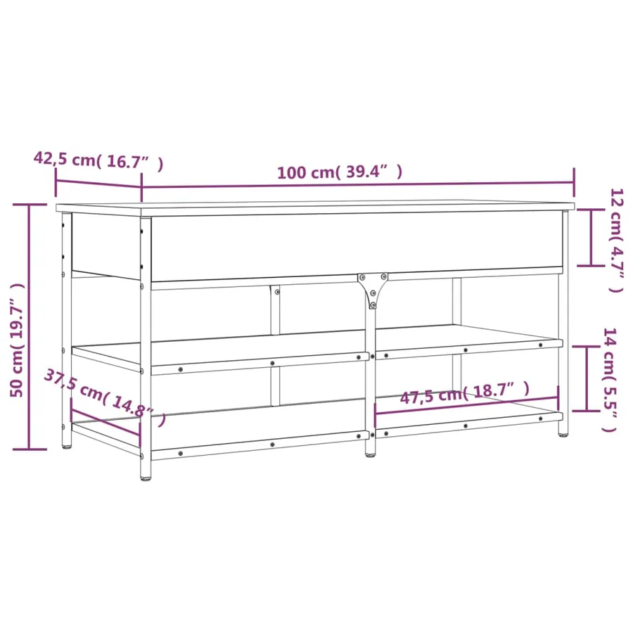 Banc à chaussures sonoma gris 100x42,5x50 cm bois d'ingénierie - 12