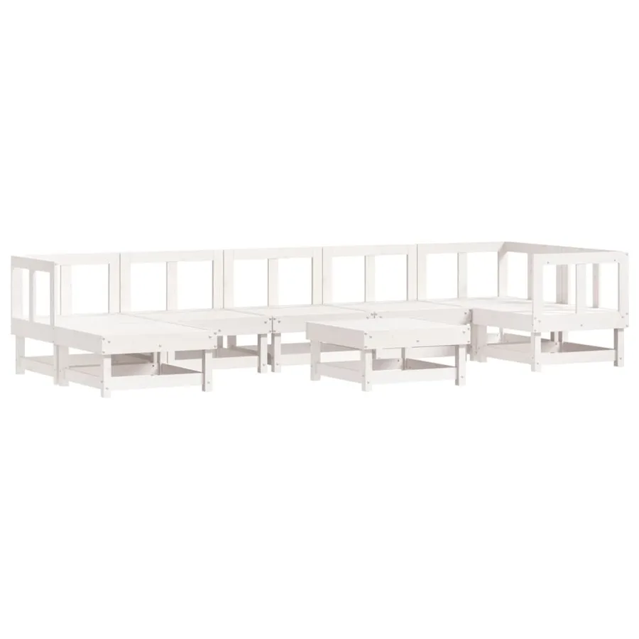 Salon de jardin 8 pcs Blanc Bois de pin massif - 2