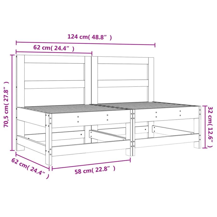 Canapés centraux de jardin 2 pcs bois de pin imprégné - 8