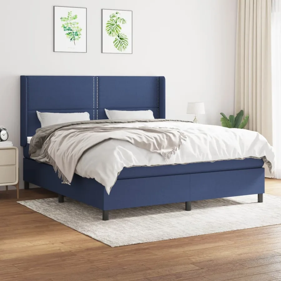 Sommier à lattes de lit avec matelas Bleu 180x200 cm Tissu