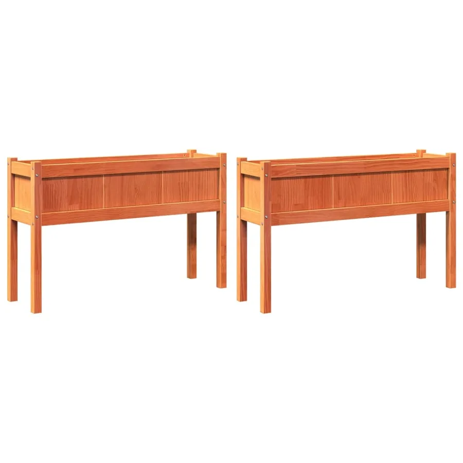Jardinières 2 pcs avec pieds cire marron bois de pin massif - 2