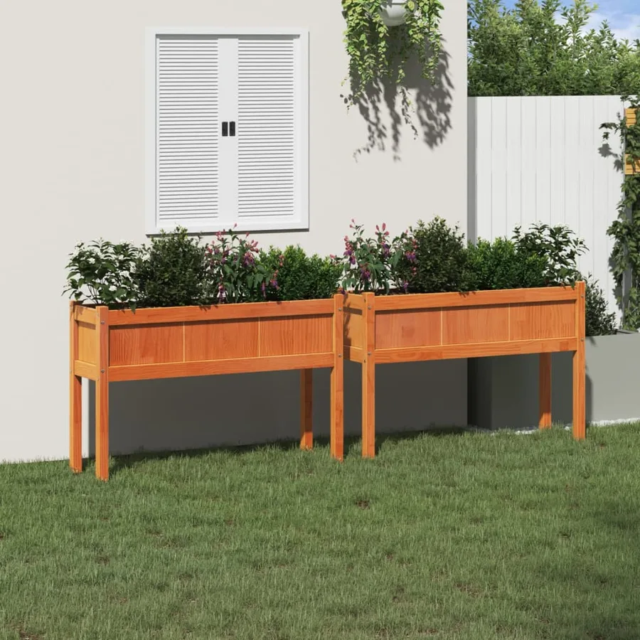 Jardinières 2 pcs avec pieds cire marron bois de pin massif - 3