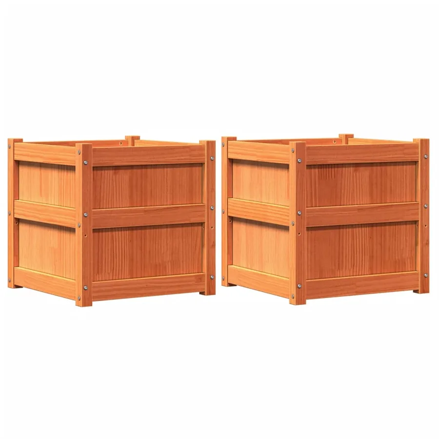 Jardinières 2 pcs cire marron bois de pin massif - 2