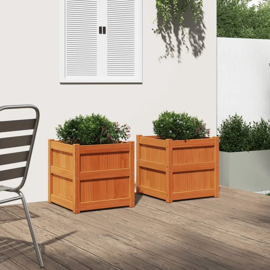Jardinières 2 pcs cire marron bois de pin massif - 3