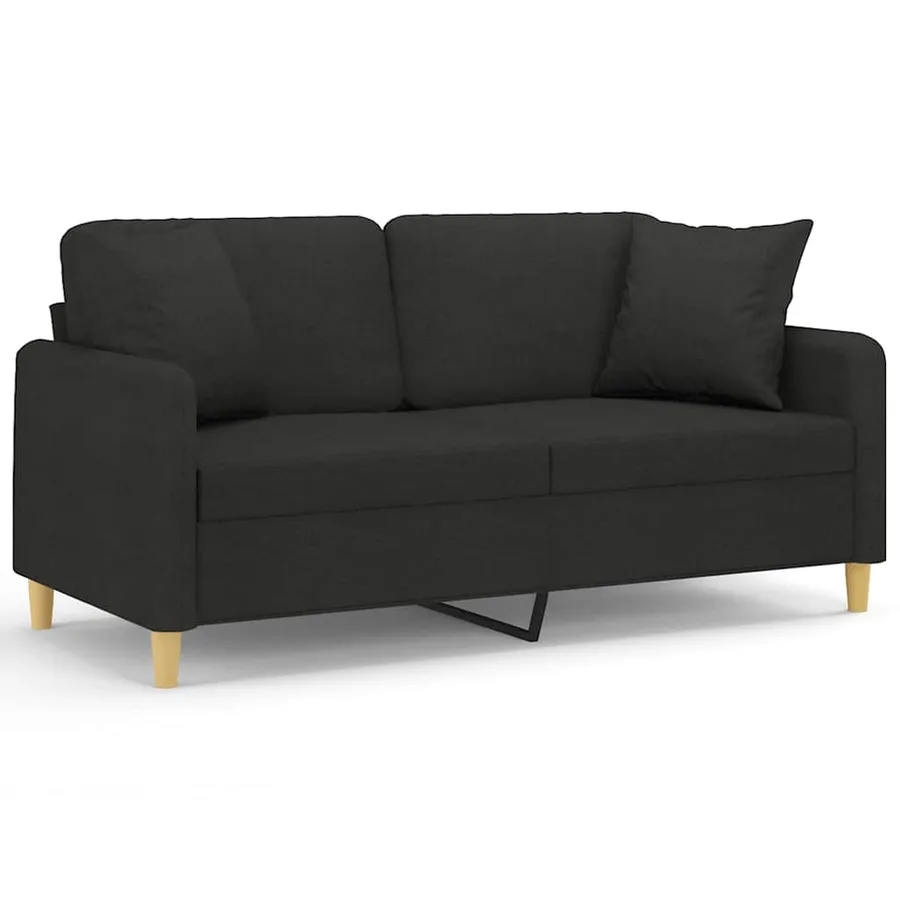 Canapé 2 places avec oreillers décoratifs noir 140 cm tissu - 2