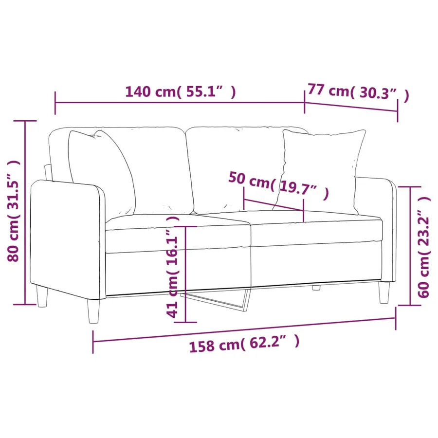 Canapé 2 places avec oreillers décoratifs noir 140 cm tissu - 8