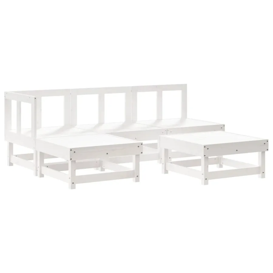 Salon de jardin 5 pcs blanc bois massif de pin - 2