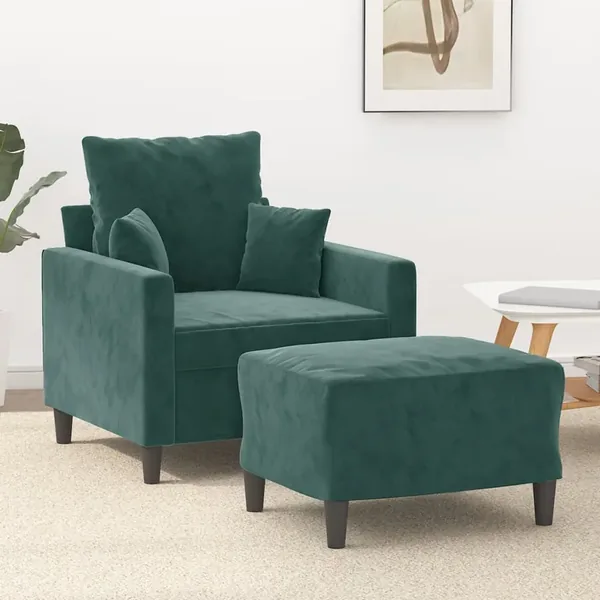 Fauteuil avec repose-pied Vert foncé 60 cm Velours