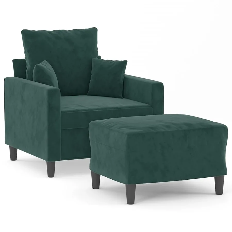 Fauteuil avec repose-pied Vert foncé 60 cm Velours - 2
