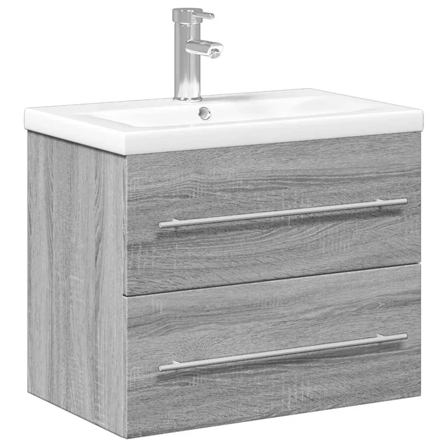 Armoire lavabo de salle de bain avec bassin intégré sonoma gris - 2