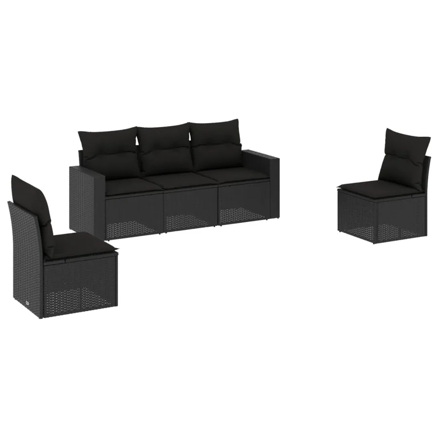 Salon de jardin 5 pcs avec coussins noir résine tressée - 2