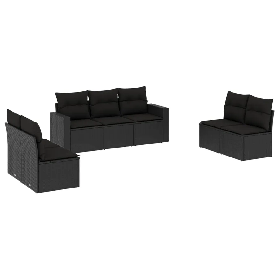 Salon de jardin 7 pcs avec coussins noir résine tressée 55 x 62 x 69 cm - 57,8 kg - 2