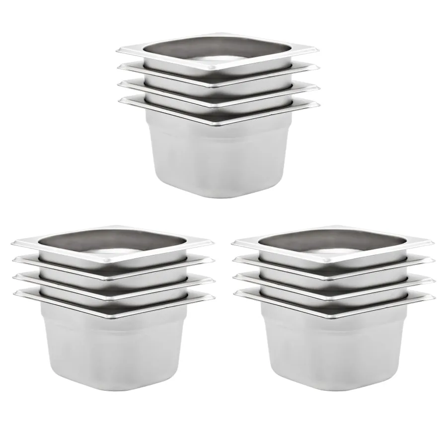 Récipients Gastronorm 12 pcs GN 1/6 100 mm Acier inoxydable