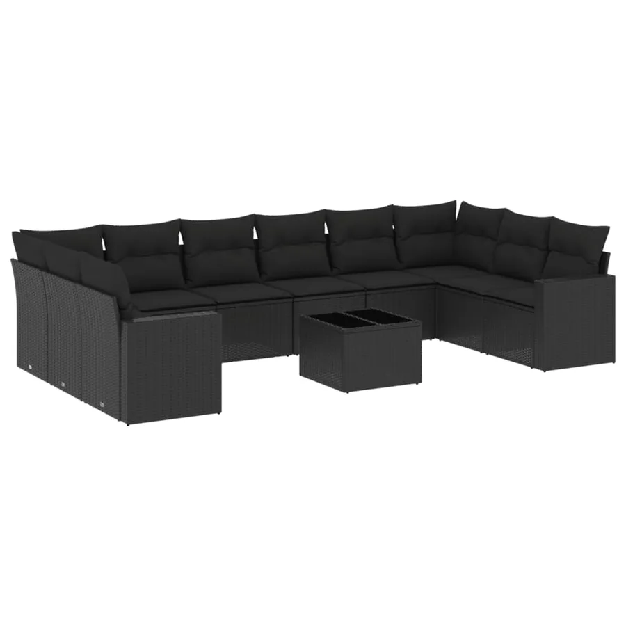 Salon de jardin 11 pcs avec coussins noir résine tressée - 2