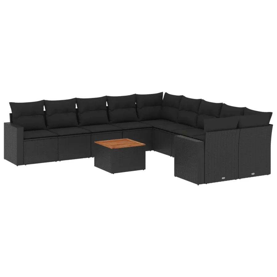 Salon de jardin 11 pcs avec coussins noir résine tressée - 2