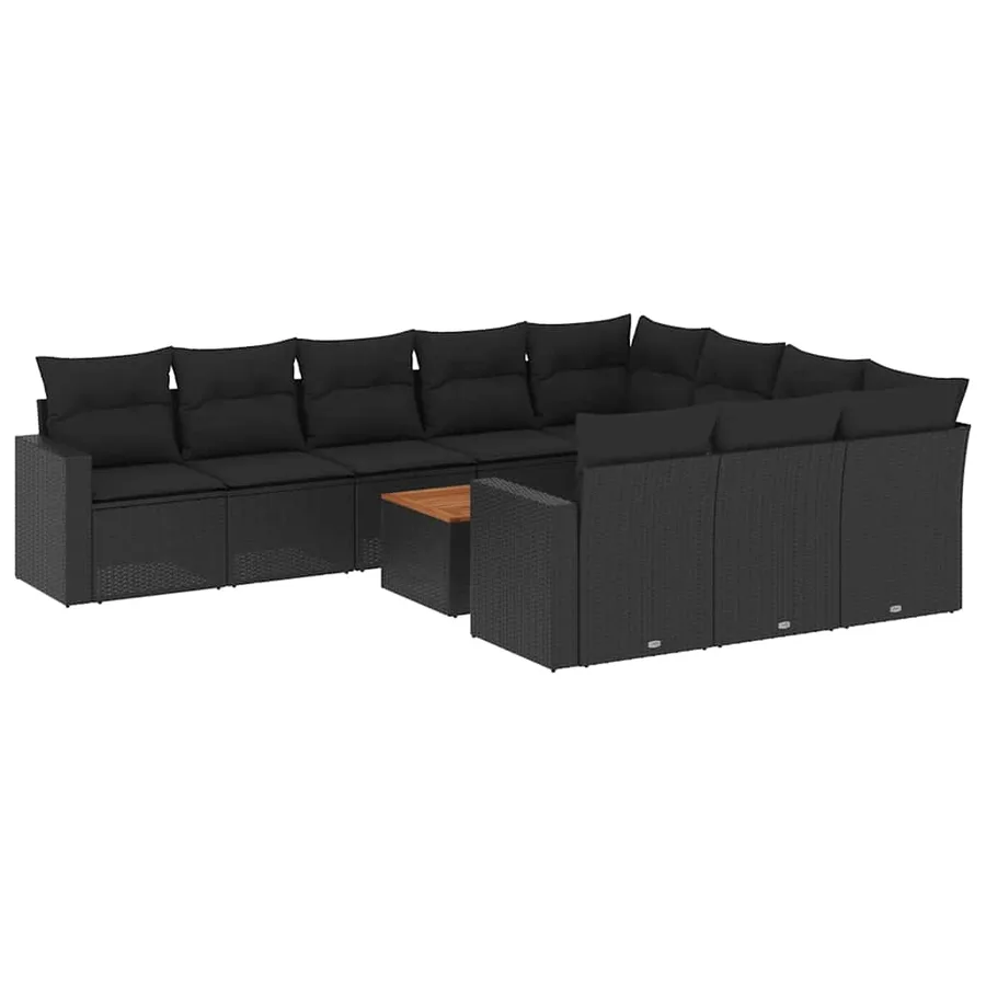 Salon de jardin 11 pcs avec coussins noir résine tressée - 2
