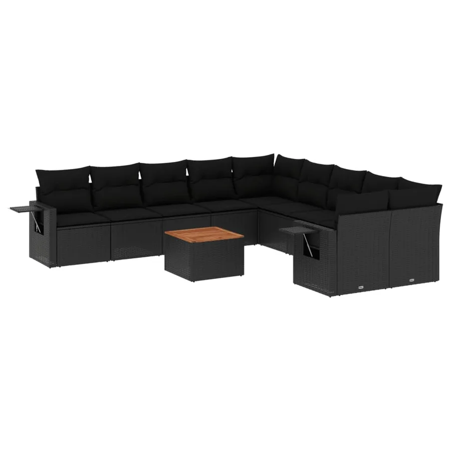 Salon de jardin 11 pcs avec coussins noir résine tressée - 2
