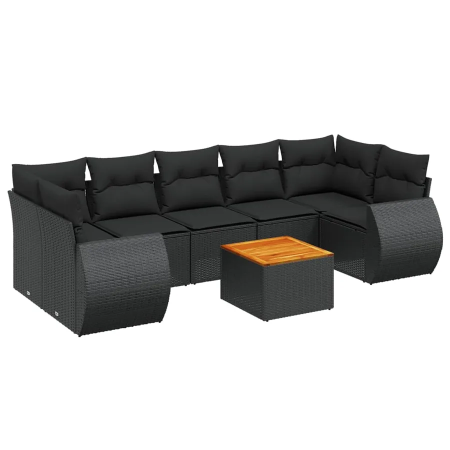 Salon de jardin 8 pcs avec coussins noir résine tressée - 2