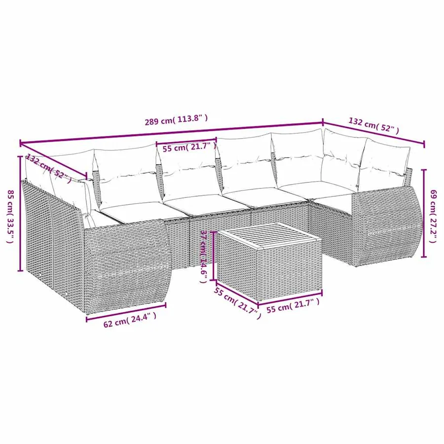 Salon de jardin 8 pcs avec coussins noir résine tressée - 3
