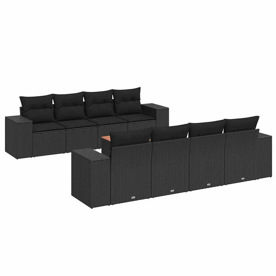 Salon de jardin 9 pcs avec coussins noir résine tressée - 2