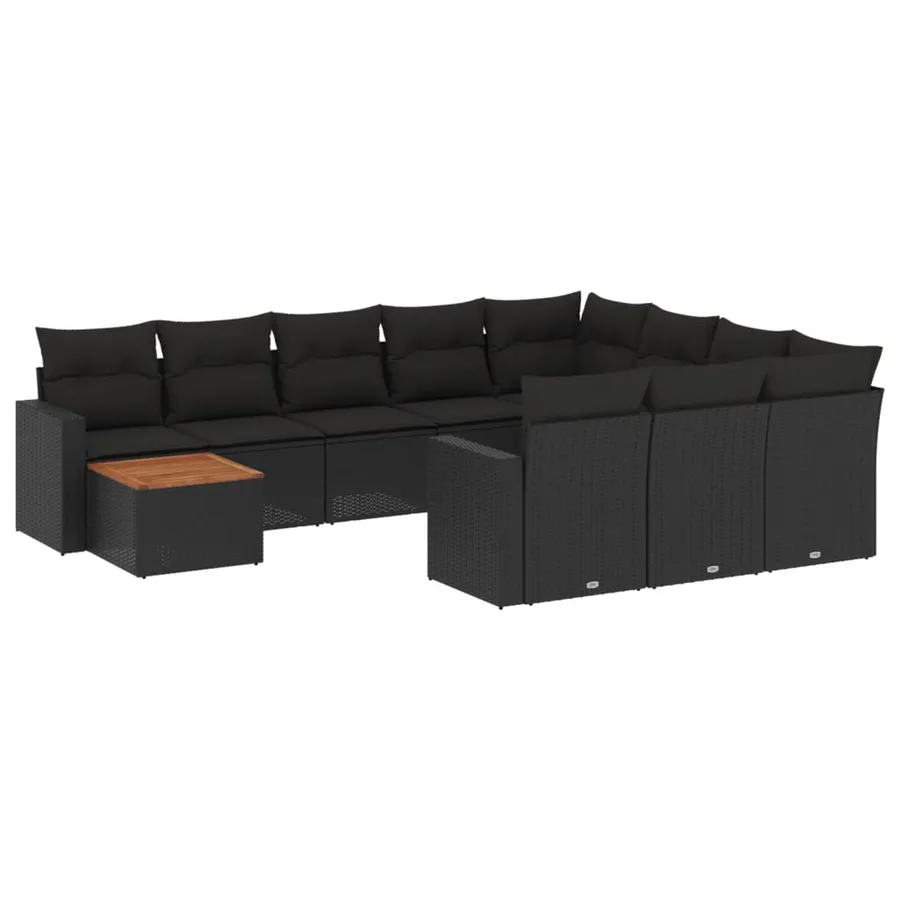 Salon de jardin 11 pcs avec coussins noir résine tressée - 2