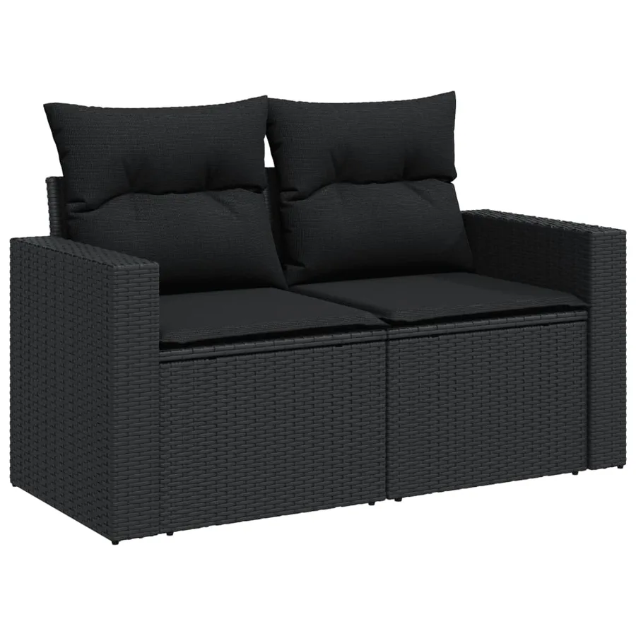 Salon de jardin 11 pcs avec coussins noir résine tressée - 8