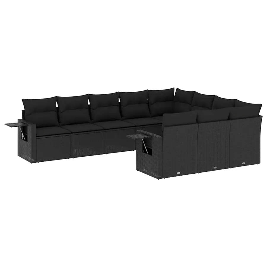 Salon de jardin 10 pcs avec coussins noir résine tressée - 2
