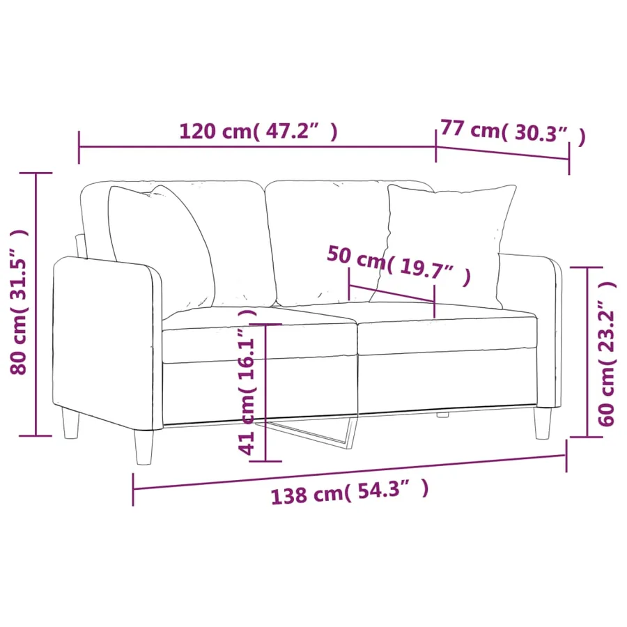 Canapé 2 places avec oreillers bordeaux 120 cm tissu - 8