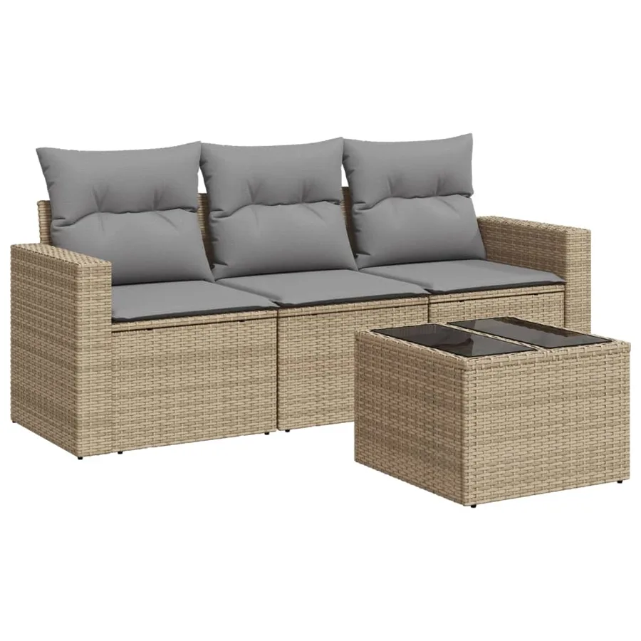 Salon de jardin avec coussins 4 pcs beige résine tressée - 2