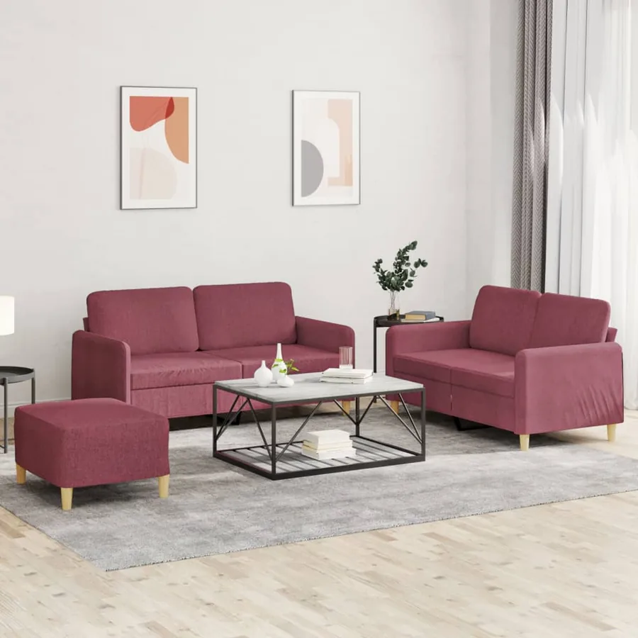 Ensemble de canapés 3 pcs avec coussins Rouge bordeaux Tissu