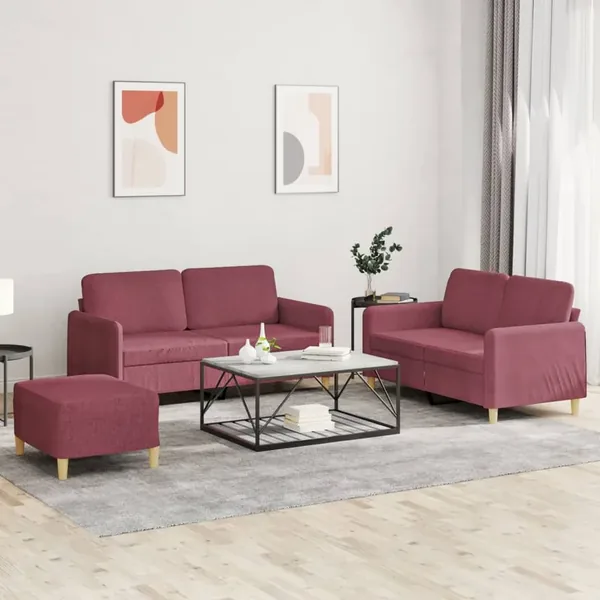 Ensemble de canapés 3 pcs avec coussins Rouge bordeaux Tissu