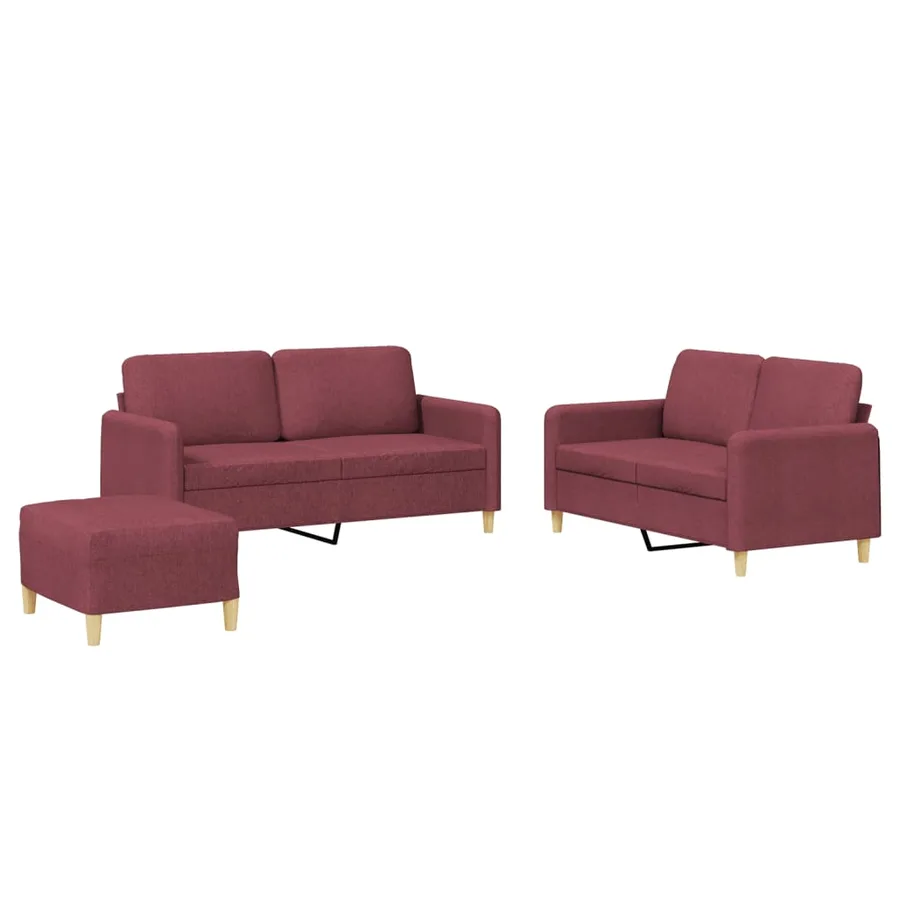 Ensemble de canapés 3 pcs avec coussins Rouge bordeaux Tissu - 2