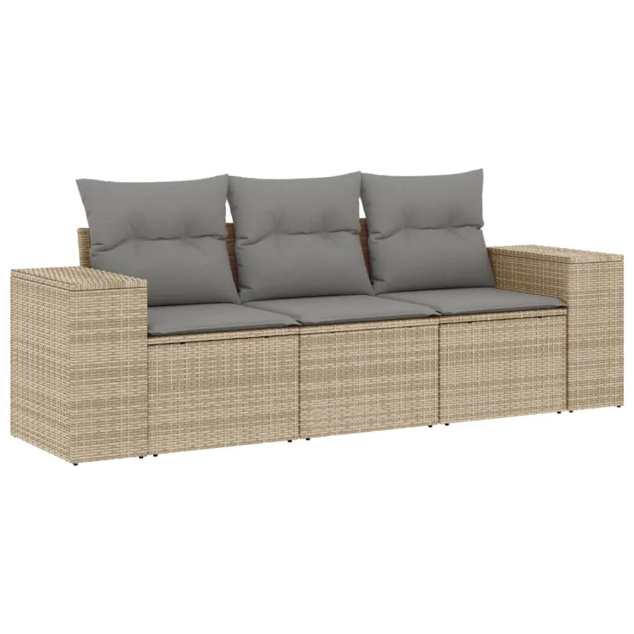Salon de jardin avec coussins 3 pcs beige résine tressée - 2