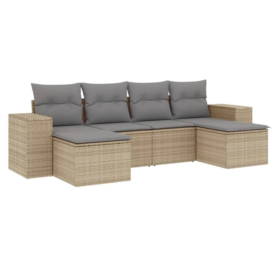 Salon de jardin avec coussins 6 pcs beige résine tressée - 2