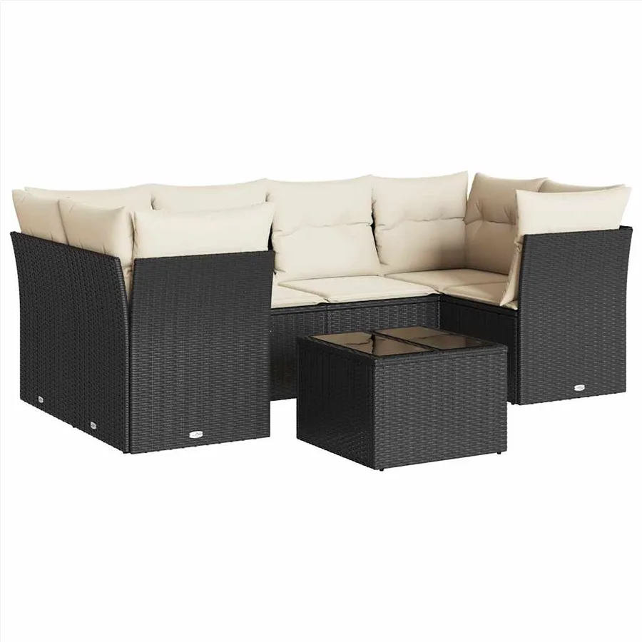 Salon de jardin 7 pcs avec coussins noir résine tressée 62 x 62 x 69 cm - 60,2 kg - 2