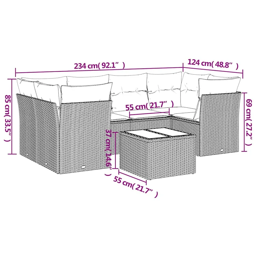 Salon de jardin 7 pcs avec coussins noir résine tressée 62 x 62 x 69 cm - 60,2 kg - 3
