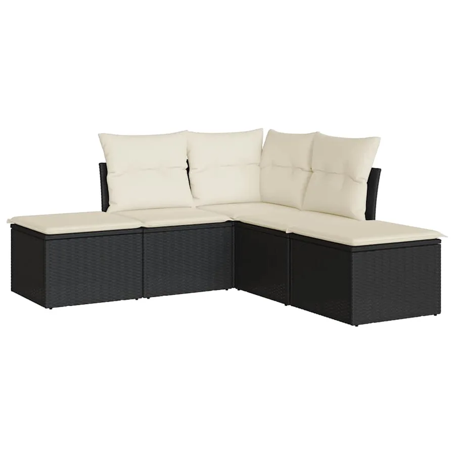 Salon de jardin 5 pcs avec coussins noir résine tressée - 2
