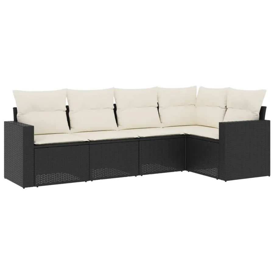 Salon de jardin 5 pcs avec coussins noir résine tressée - 2