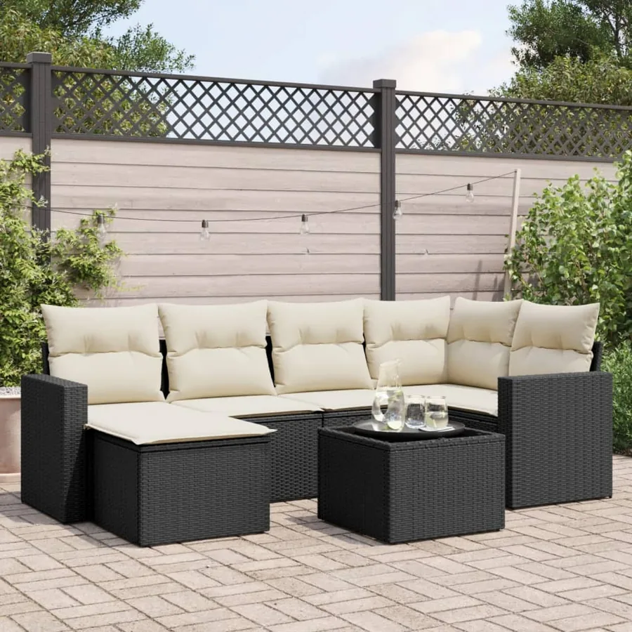 Salon de jardin 7 pcs avec coussins noir résine tressée 65,5 x 62 x 69 cm - 56,5 kg