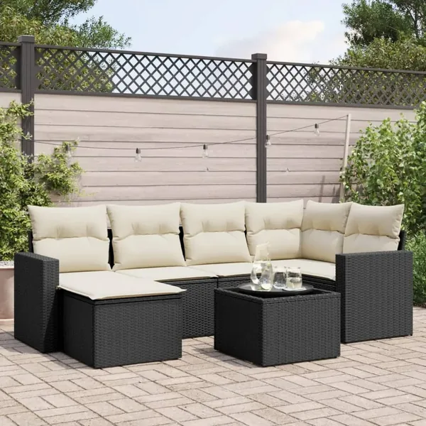 Salon de jardin 7 pcs avec coussins noir résine tressée 65,5 x 62 x 69 cm - 56,5 kg