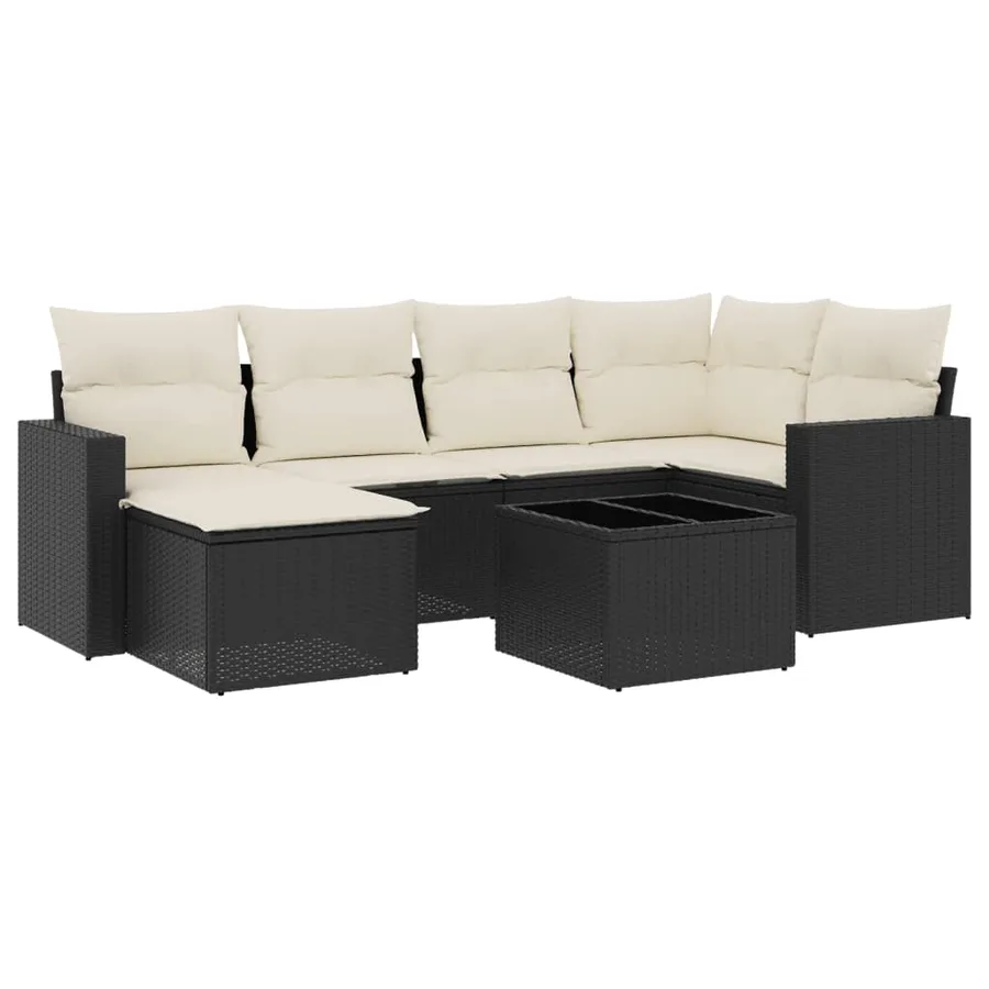 Salon de jardin 7 pcs avec coussins noir résine tressée 65,5 x 62 x 69 cm - 56,5 kg - 2