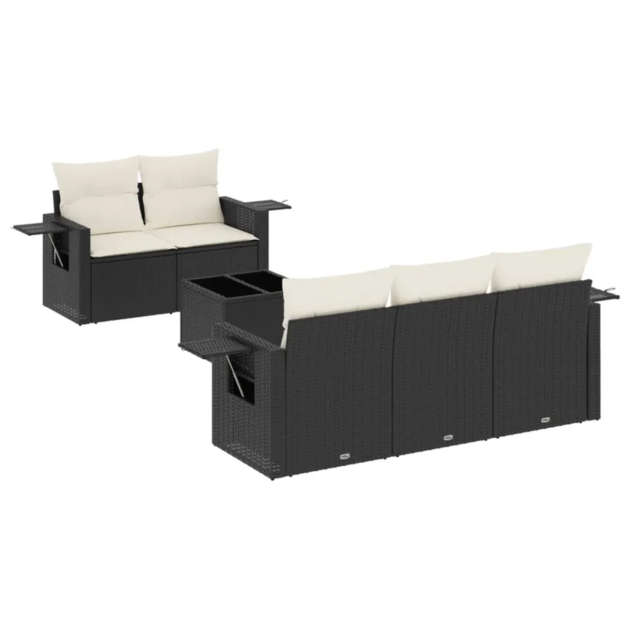 Salon de jardin 6 pcs avec coussins noir résine tressée - 2