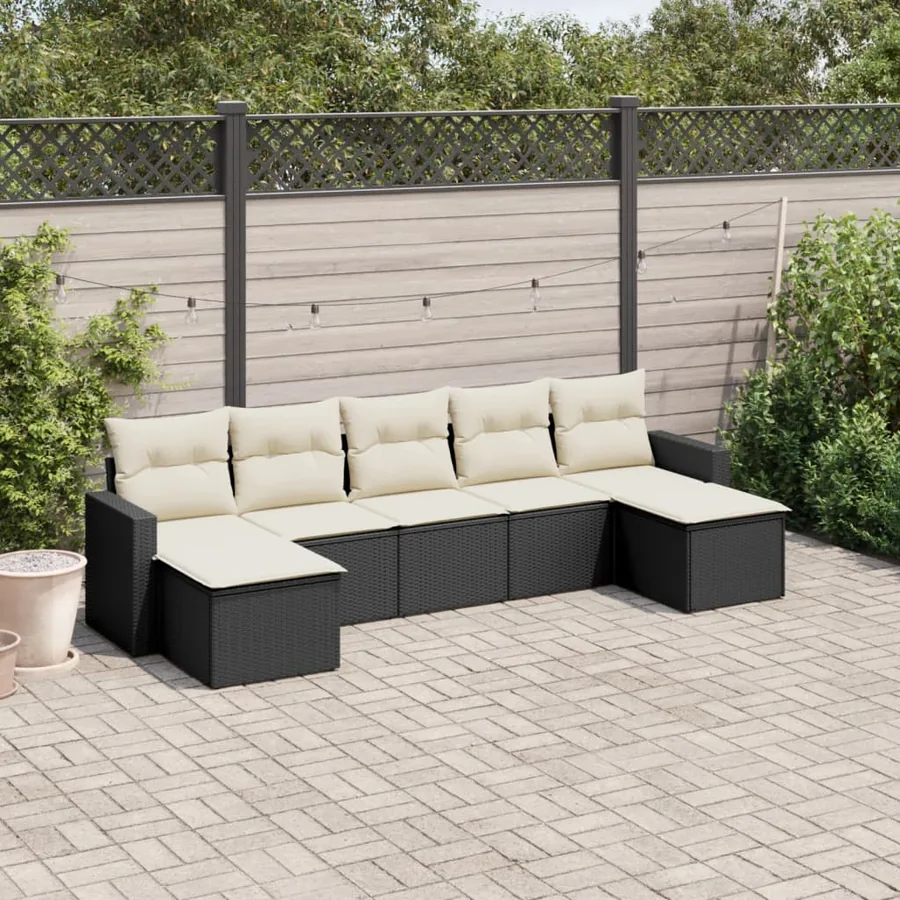Salon de jardin 7 pcs avec coussins noir résine tressée 65,5 x 62 x 69 cm - 53,2 kg