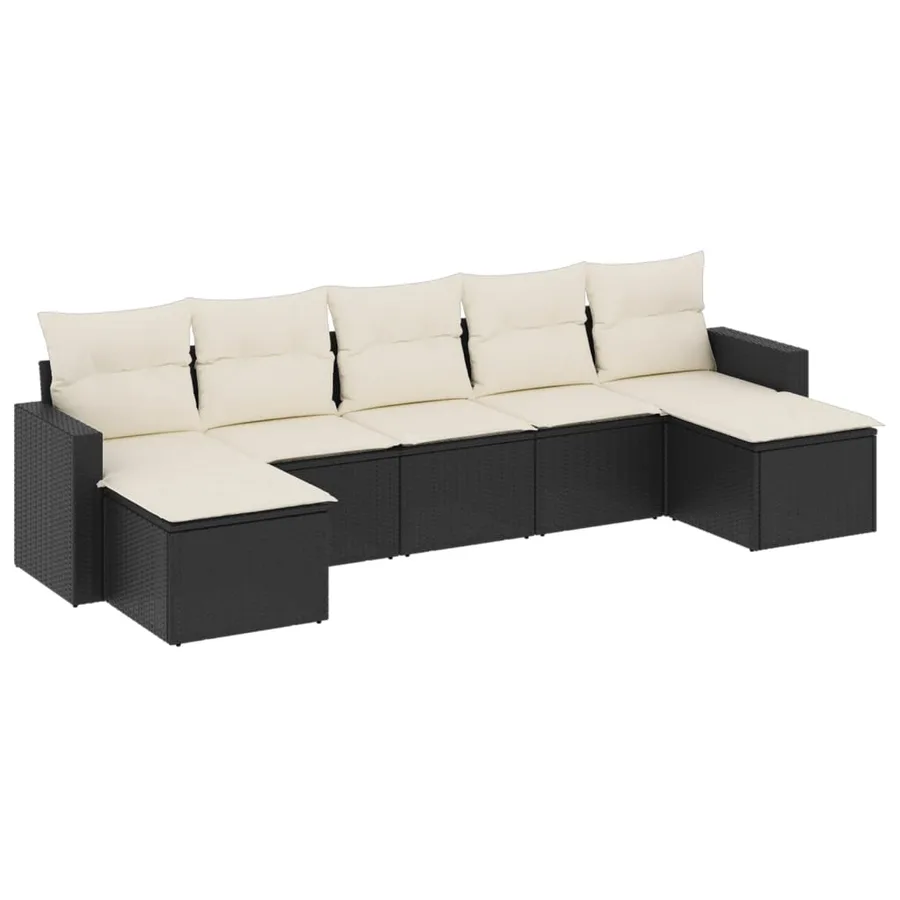 Salon de jardin 7 pcs avec coussins noir résine tressée 65,5 x 62 x 69 cm - 53,2 kg - 2