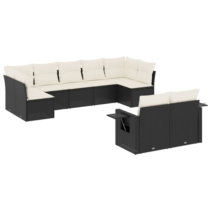 Salon de jardin 9 pcs avec coussins noir résine tressée - 2