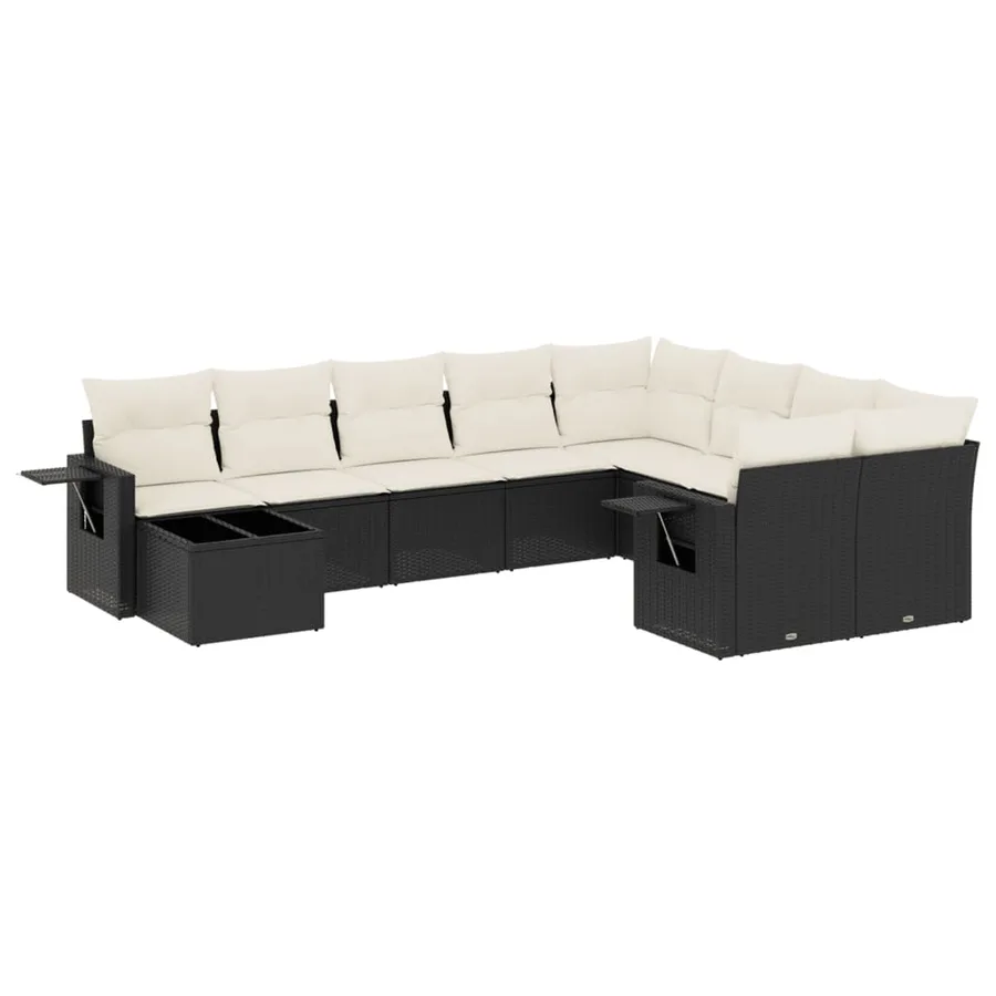 Salon de jardin 10 pcs avec coussins noir résine tressée - 2