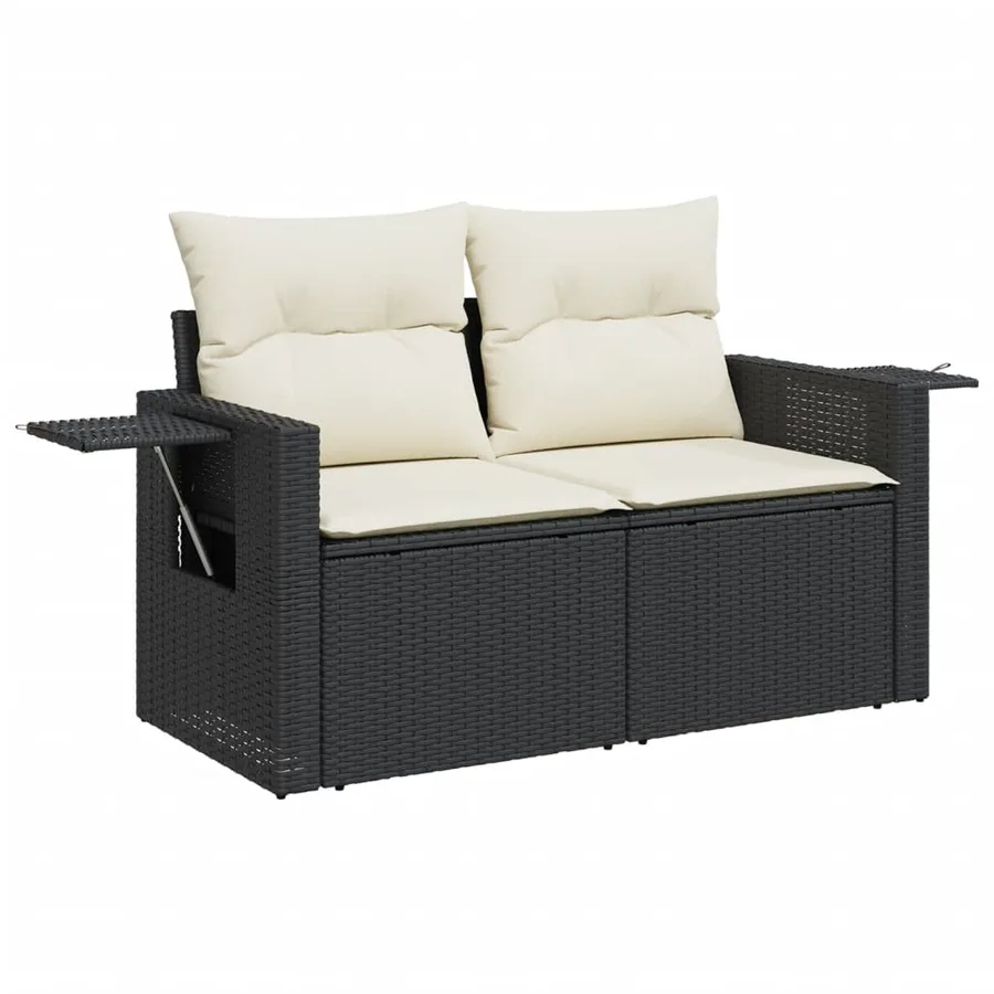 Salon de jardin 5 pcs avec coussins noir résine tressée - 3